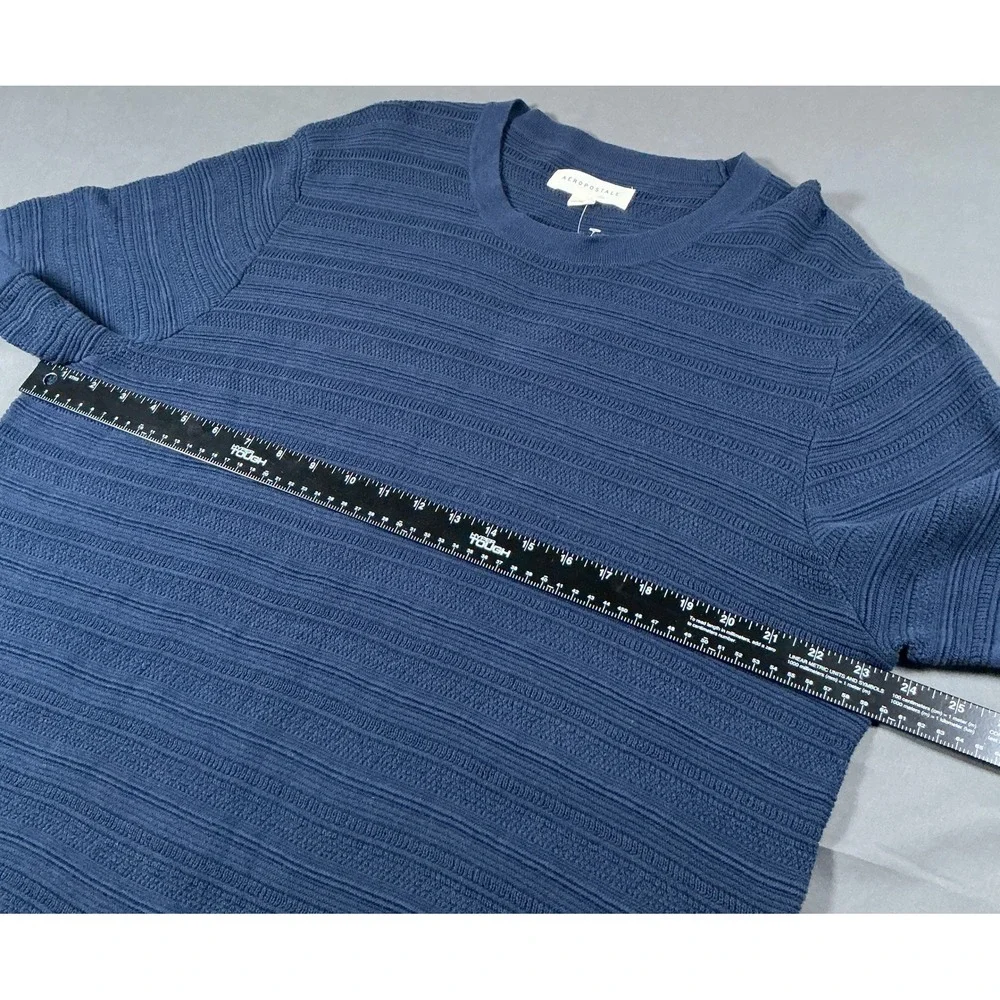 Aeropostale Mens Textured Knit Short Sleeve Sweater Navy Blue XL 145122